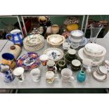 Assorted china and stoneware including Doulton, Royal Stafford and Wedgewood plates.