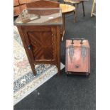 An Edwardian mahogany quarter veneered pot cupboard together with a late 19 century brass bound coal