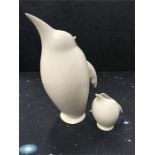 An unusual studio pottery penguin shaped coffee pot and cream jug: Potters marks to base.