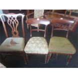 Three various chairs: two Regency and one Chippendale.