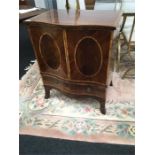 A reproduction mahogany line and string inlaid side cabinet fitted single drawer and two doors