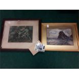 Two watercolour pictures together with a small envelope of photographs.