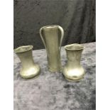 A pair of 4.5" pewter vases made by Liberty & Co. together with a Homeland 7" twin handled pewter