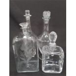 Four decorative glass decanters.