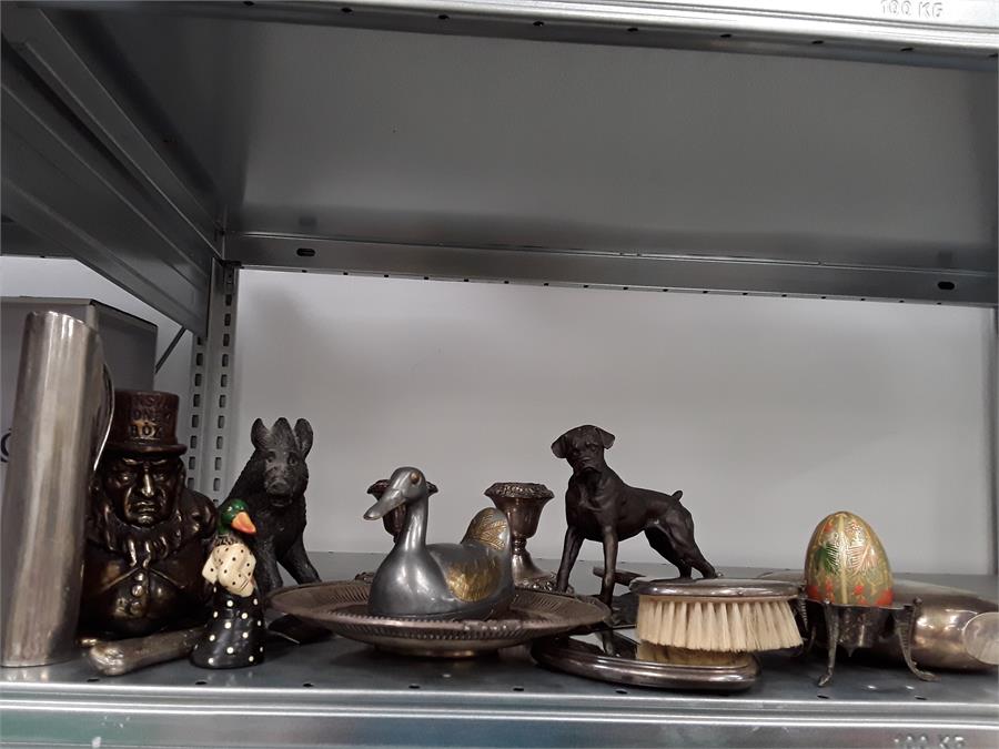 A large quantity of silver plated items, marble boar and other collectables.