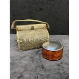 A Hermes Paris talc box with faux tortoiseshell cover together with a vintage snakeskin handbag.