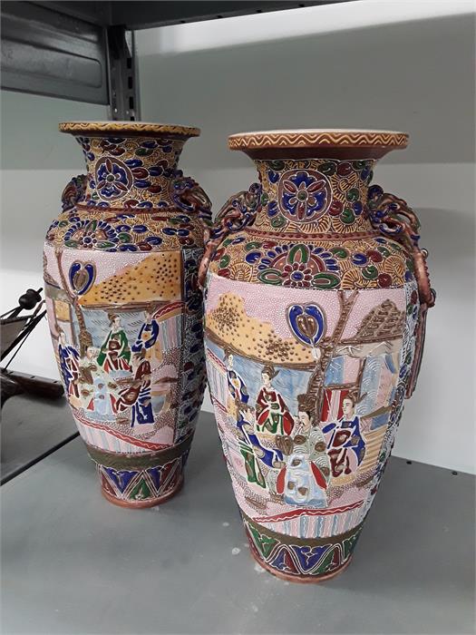 A pair of large blue decorative Satsuma vases. - Image 3 of 3