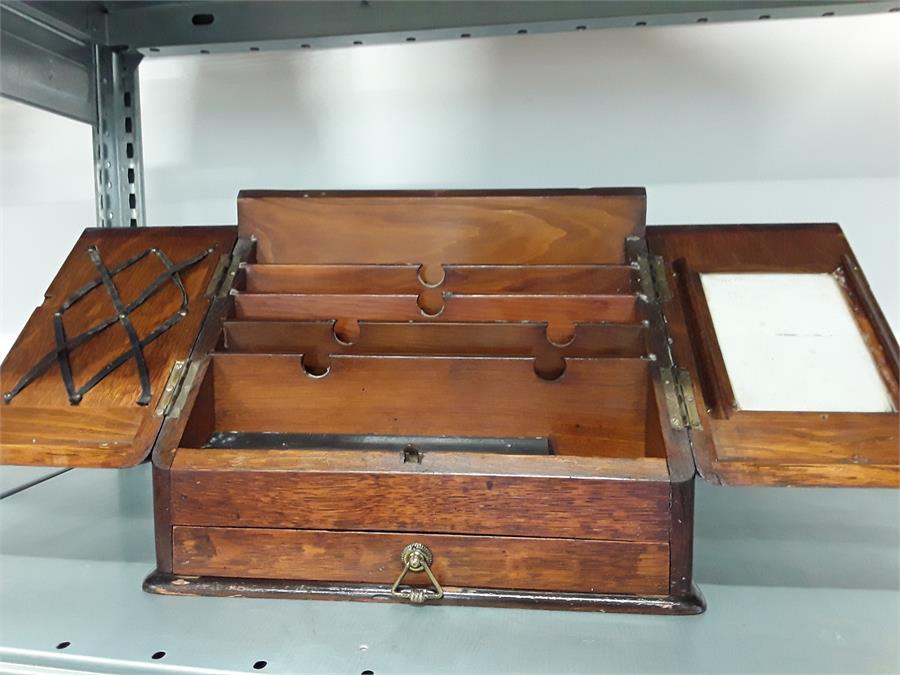 A vintage small oak writing box.