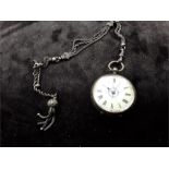 A vintage silver pocket watch with Albertina chain.