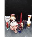 A quantity of art and studio glass including a handkerchief bowl