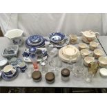 A collection of china and glassware, including Poole Pottery Summer Glory tea set.