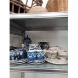 A quantity of various china to include Wedgwood Jasperware style blue china, Oriental china and some