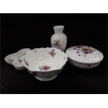 Four Poole Pottery bone china giftware items in the Rosalind design including a bud vase, bowl