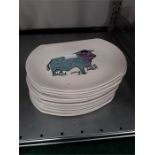 Thirteen ironstone beef and grill china Beef eater plates.decorated stylised cattle