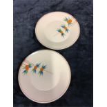 Two Clarice Cliff 8" plates in the Damask Rose pattern.