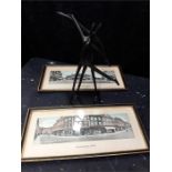 A Khalique sculpture with two pictures of Blandford Market place 1909 and West Street Blandford