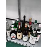 Thirteen bottles of various alcohol.