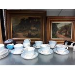 A china tea set together with two pictures, a Beswick cow and a Queen Ann sugar bowl & milk jug.