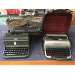 Two typewriters, one a Remington and the other by Halda.