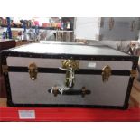 An aluminium travel trunk with keys.