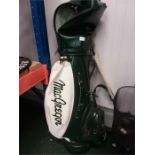 A Macgregor golf bag together with Wilson golf clubs and Greentree woods.