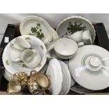 A box of chinaware to include the residue of a Royal Doulton Berkshire tea/dinner service and two
