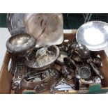 A box of silver plate items.