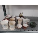 A collection of mixed china to include commemorative mugs, Dresden china etc.