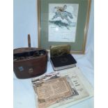 a first world war water colour of a trooper on horse GEE WHIS signed, a brass Marys tin a Kaiser s