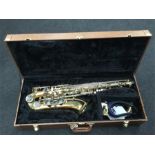 Saxophone by Earlham. A lovely gold plated Tennor sax here complete with reed mouthpiece straps