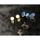 A pair of 9ct gold and mother of pearl cuff links together with a pair of silver and enamel