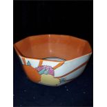 An art deco orange Clarice Cliff bowl in floral, red, yellow ,orange