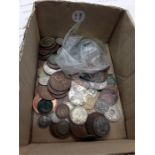 A box of various coins.