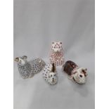 Royal Crown Derby paper weights: Sheep, rabbit, ponchita and a hamster.