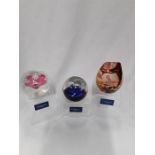 Three Caithness glass collectors paper weights:Morning dew, comet,Desert dreams
