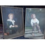 Two late 19c paintings on canvas of; bubbles; after a pears print and a young boy with bat cheeky