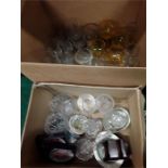 A collection of glassware in two boxes.