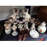 Various china to include Staffordshire dogs, German vases and crested china.