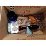 A box of glassware to include paper weights.