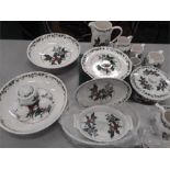 A box of glass and china to include various items of Portmeirion the Holly and the Ivy jugs,