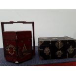 An oriental style box together with a oriental paper mache food carrier.