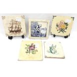 A group of five Carter & Co tiles to include Roelants Dutch scene plus four others.