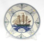 Poole Pottery hand painted ship plate "Poole Whaler" by N. Massarella 10" (26cms)