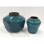 Carter Stabler Adams Poole Pottery Chinese Blue moulded faceted vase shape 999, plus one other