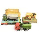 Three Dinky Toys commercial models: 978 Refuse Wagon with metallic green cab (VG in G/VG bubble