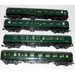 TRIX HO 4 x BR(S) Green Coaches - 3 x Composites and a Buffet Car - Good.