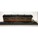 MARKLIN made for Gamages Gauge 1 Tinplate Teak Great Northern Railway Bogie 1st/3rd Coach # 2875. No