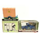 Britains No.9571 Farm Land Rover, in blue with white canopy and driver. Appears VG with some rust