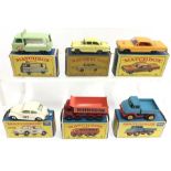 Six Lesney Matchbox 1-75 series models: 49 Unimog (G. rubbing to roof); 17 8-Wheel Tipper; 20 Taxi