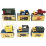 Six Lesney Matchbox 1-75 series agricultural models: 37 Cattle Truck; 39 Ford Tractor; 65 Claas